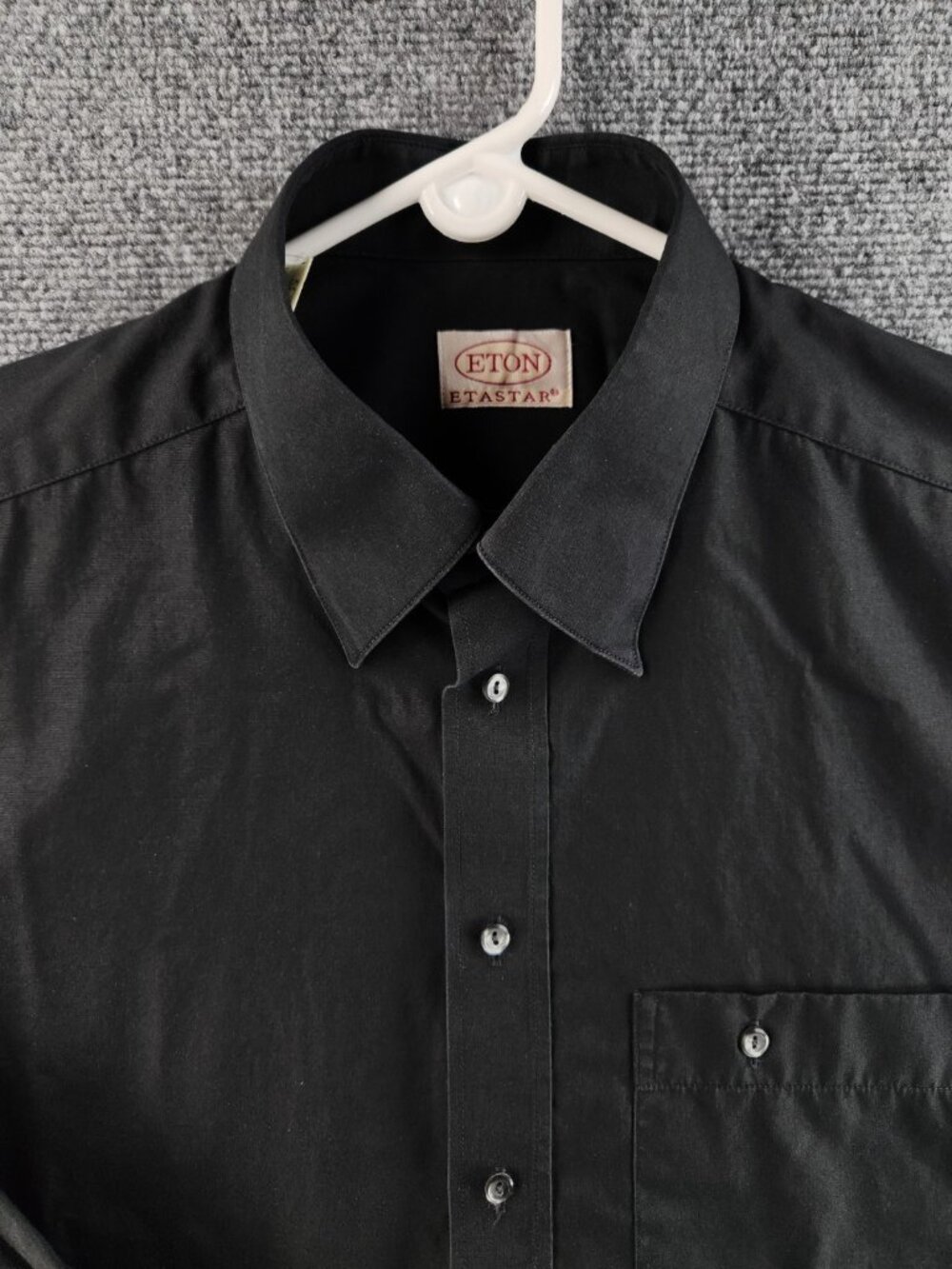 Eton 17 Cotton Point Black Long Sleeve Shirt Pocket Solid Elegant Button Up Mens
